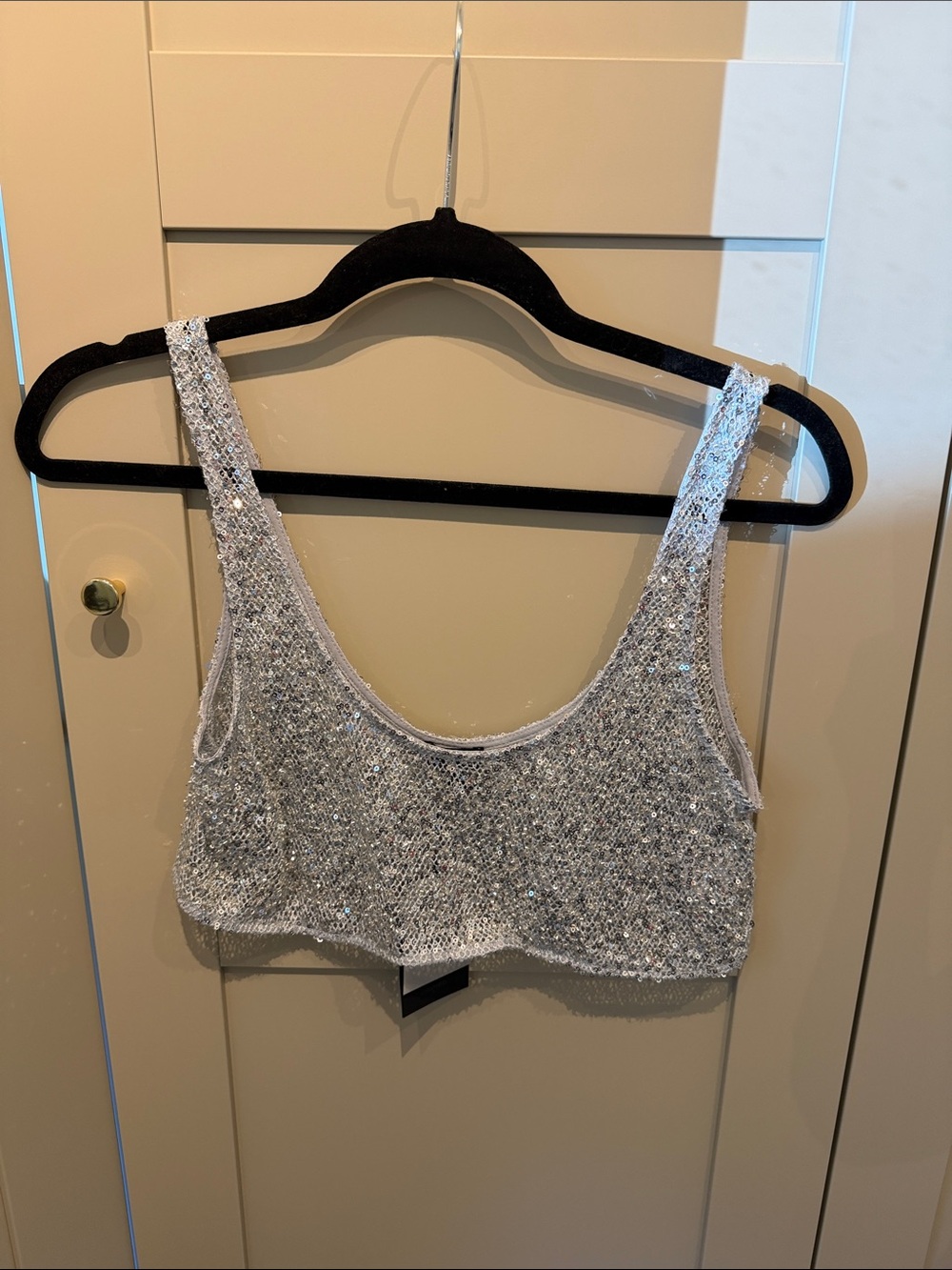 NBD Silver Sequin Crop Tank Top